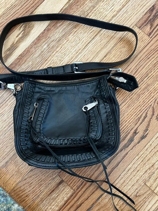 Rebecca Minkoff Finn Moto Fringe Crossbody Black Leather Boho Y2K - Picture 10 of 10